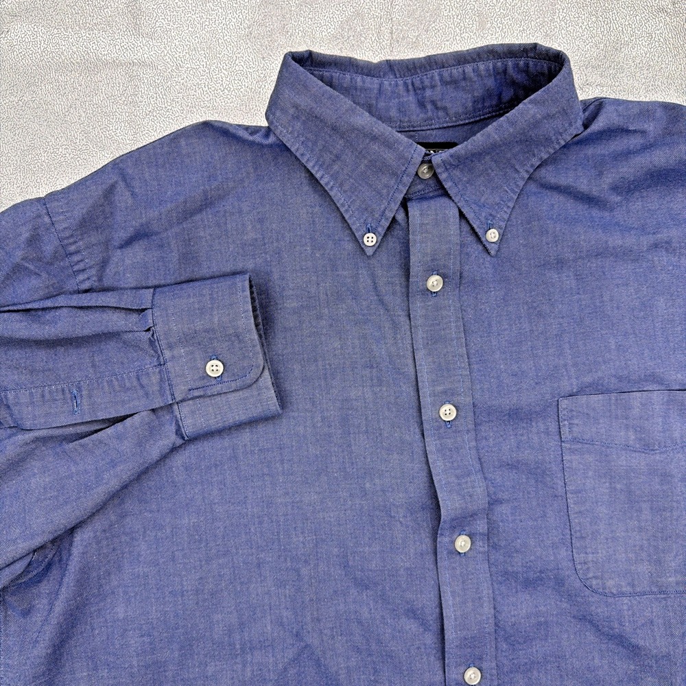 Lands End Men's VTG Cotton Long Sleeve Button Up Shirt Size 16.5-34/35 Blue